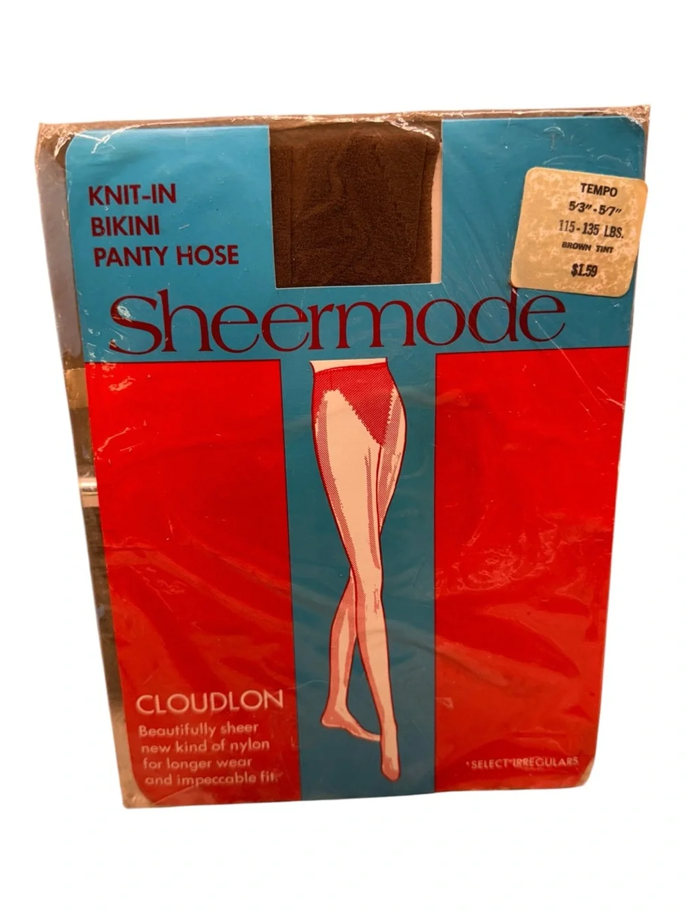Vintage Sheermode Knit-In Bikini All Nylon Pantyhose Brown Tint Tempo 115-135lbs